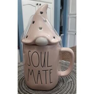 NEW Pink Rae Dunn Soul Mate Valentine Coffee Mug with Gnome Topper